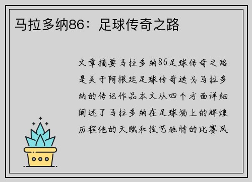 马拉多纳86：足球传奇之路